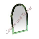 An Art Deco style bevelled mirror with an arched top, 90cm high x 54cm