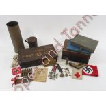 Military interest - A collection of military items including Grenadier Guards brass plaque, badges