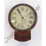 A mid 19th century mahogany cased 8 day fusee wall clock, plain enamel dial with pendulum but no
