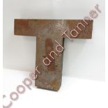 A vintage industrial metal letter T, 25.5cm x 10cm x 4.5cm