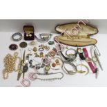 A quantity of costume jewellery; ten fashion watches; a ball point pen; and other items