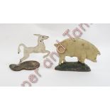 Folk Art - a painted metal figure of a leaping horse on shaped metal base, 16.5cms high together