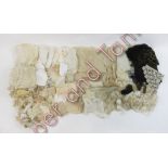 A white bobbin lace collar (possibly Honiton) other bobbin lace lappets; a quantity of machine