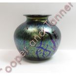 A Royal Brierley glass blue and gold lustre vase, 15cm high