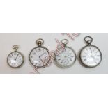 Three solid silver Victorian pocket watches along with a swiss ladies fob watch