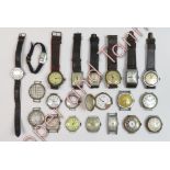 A large collection of military style and later period wrist watches, some with silver cases