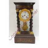 A 19th century French 'Portico' style 8 day mantle clock, enamel dial with decorative gilded bezel