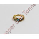 A late Victorian 18 carat gold seed pearl and turquoise set five stone ring, Birmingham 1899, finger