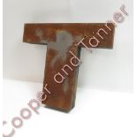 A vintage industrial metal letter T, 25.5cm x 10cm x 4.5cm