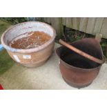 COPPER COAL BUCKET & TERRACOTTA POT