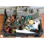 BOX OF PLAYWORN TOYS TO INCLUDE DINKY, A FORT ETC
