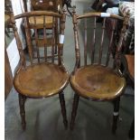 PAIR OF CHAIRS ON TURNED LEGS WITH TURNED SPINDLE BACKS