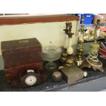 4 TABLE LAMPS, LIDDED GLASS DISH, 2 WOODEN BOXES, CLOCK ETC ## pat tested ##