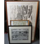 LARGE NAVAL PRINT DETAILING SHIPS & 2 OTHER PRINTS