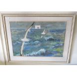 ORIGINAL COASTAL WATER COLOUR OF SEAGULLS SIGNED POWLEY""