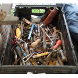 BOX OF MIXED TOOLS TO INCLUDE SPANNERS, SCREWDRIVERS, FILES ETC