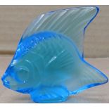 LALIQUE PALE TURQUOISE GLASS MODEL OF A FISH, SIGNED ON BASE