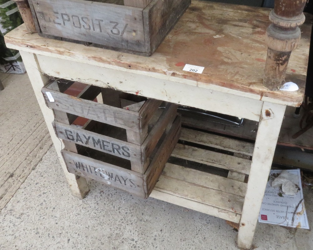 RUSTIC PAINTED PINE 2 TIER WORKSHOP BENCH