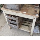 RUSTIC PAINTED PINE 2 TIER WORKSHOP BENCH