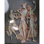 3 METAL WALL PLAQUES IN THE FORM A LADIES PLAYING INSTRUMENTS