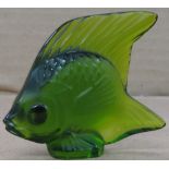 LALIQUE GREEN GLASS MODEL OF A FISH, SIGNED ON THE BASE