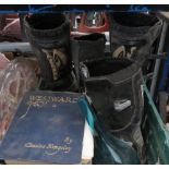 CRATE OF MOTORBIKE BOOTS, VASE, BOOKS ETC