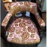 MAHOGANY FRAMED TUB CHAIR WITH FLORAL UPHOLSTERY