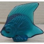 LALIQUE TURQUOISE GLASS MODEL OF A FISH, SIGNED ON BASE