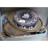 BOX OF PLATEWARE TRAYS ETC