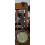 A BANJO WITH CROSS BANDED DECORATION
