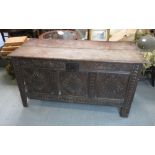 18TH CENTURY OAK COFFER WITH CARVED PANELLED SIDES