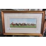 GILLIAN DUFF (20TH CENTURY) WATERCOLOUR POLO MATCH, COWDREY VS GARFTHAM 14CM X 40CM