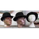3 BOWLER HATS & MANNEQUIN HEADS