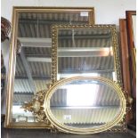 2 RECTANGULAR MIRRORS ALONG WITH A CIRCULAR ONE ALL WITH GILT FRAMES