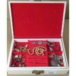 JEWELLERY BOX WITH SMALL AMOUNT OF COSTUME JEWELLERY