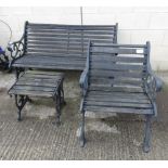 MATCHING SET OF CAST IRON FRAMED BENCH, CHAIR, STOOL/TABLE