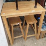 HIGH WOODEN TABLE WITH 2 STOOLS