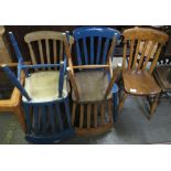 VARIOUS VICTORIAN PINE KITCHEN CHAIRS, SOME PAINTED