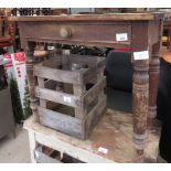 VICTORIAN PINE HALL TABLE WITH SINGLE DRAWER & REPLACEMENT TOP