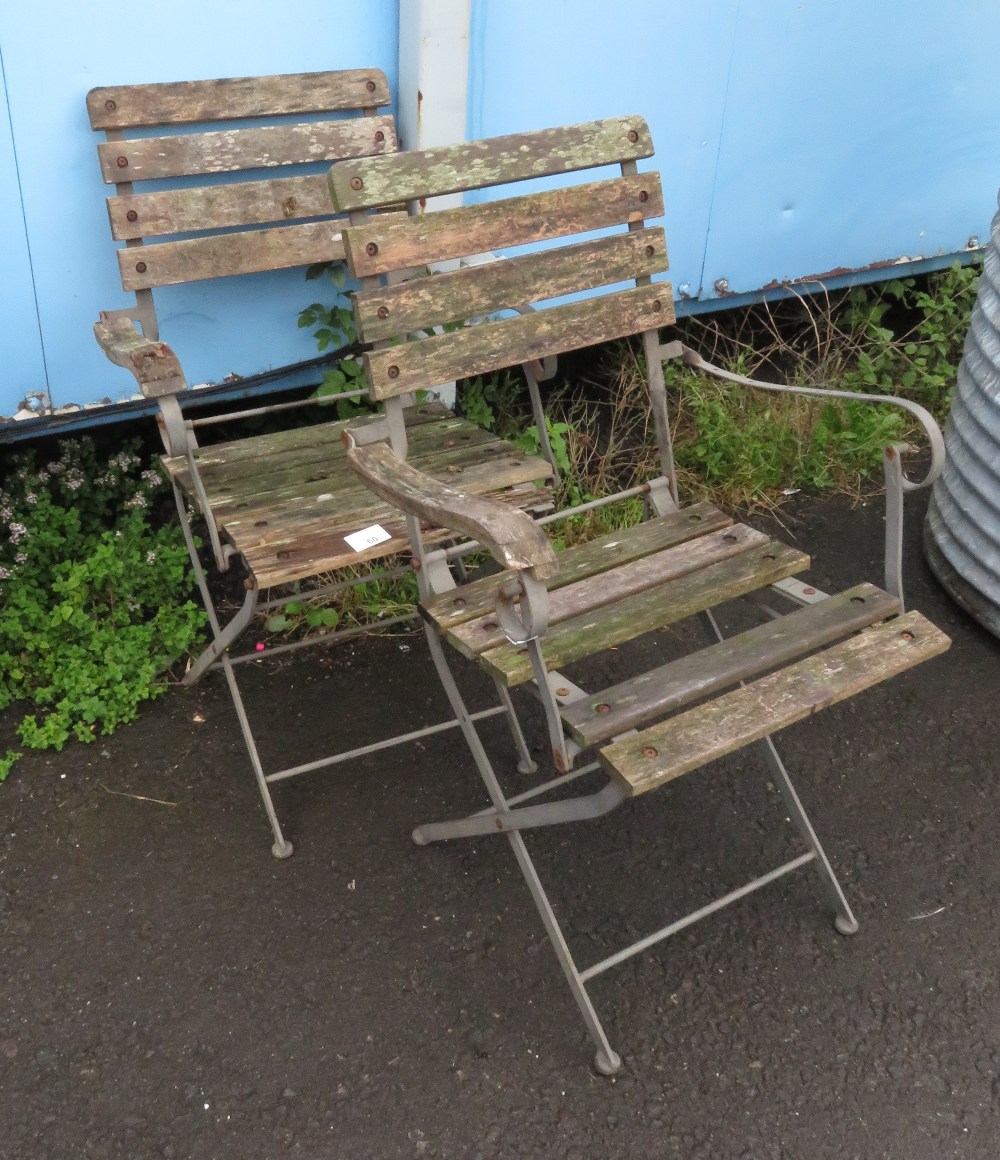 PAIR OF GARDEN CHAIRS ON METAL BASES