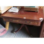 19TH CENTURY MAHOGANY TEA TABLE WITH TWO DRAWERS & ON OUTSWEPT LEGS