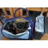 BAG OF CAMERAS, EQUIPMENT & PROJECTOR