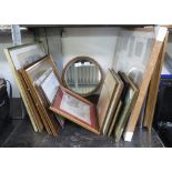 COLLECTION OF PICTURES, OVAL MIRROR & LARGE IKEA FRAME