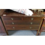 MAHOGANY CHEST OF 2 LONG, 2 SHORT DRAWERS ON RAISED LEGS WITH CROSSBANDED DECORATION