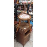 OAK BEDSIDE CABINET WITH POT STAND AND PENNY CHAIR