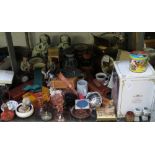 COAL BUCKET, MANTEL CLOCK, ORNAMENTS, DRESSING TABLE ITEMS ETC