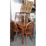 PINE KITCHEN TABLE WITH 4 WHEELBACK CHAIRS