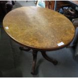 SMALL BURR WALNUT VENEER OVAL DINING TABLE