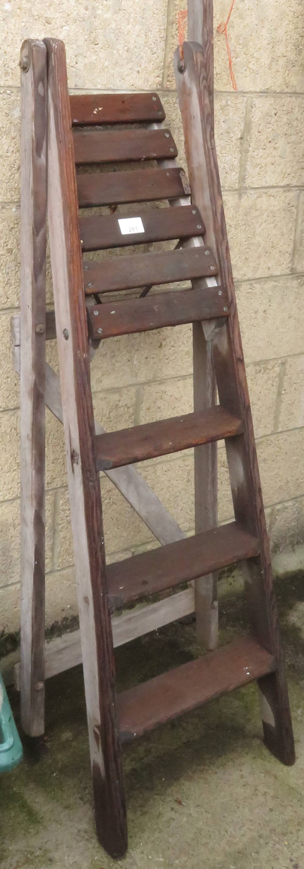 VINTAGE WOODEN STEP LADDER WITH SUPPORT