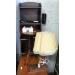 WOODEN SHELF, SIDE TABLE, WOODEN TABLE LAMP & SHADE ETC